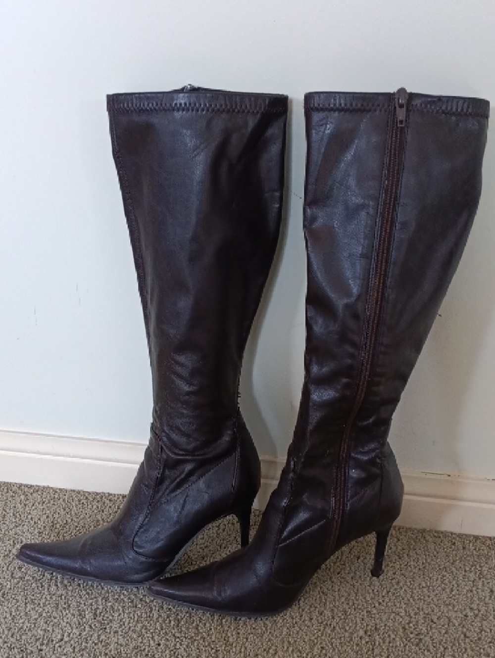 + Aldo Brown Faux Leather Knee-High Stiletto Boots